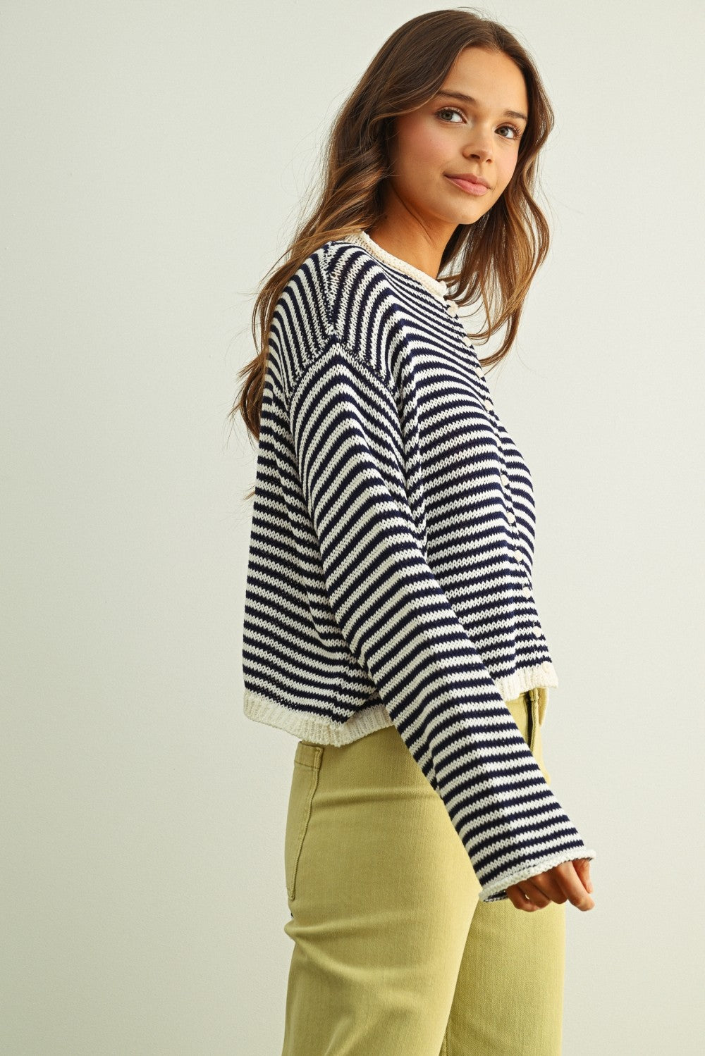 NYLAND Olliemae Striped Knit Cardigan Navy