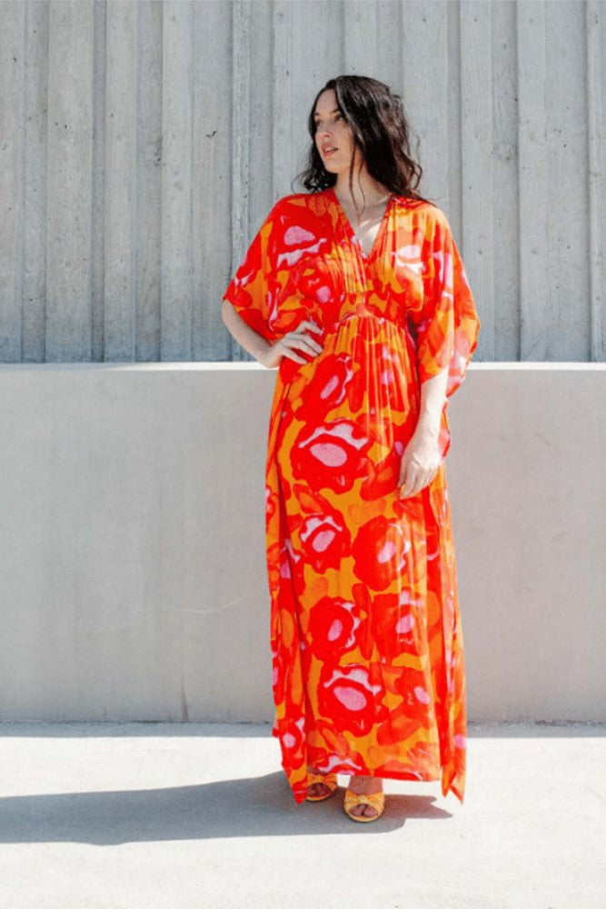 BEL KAZAN Ania Kaftan Dress Melon FLora