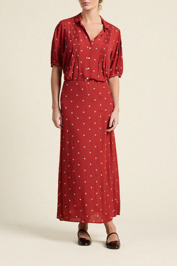 Birds of Paradis by Trovata Nadine Blouse in Berry Flocked Dot