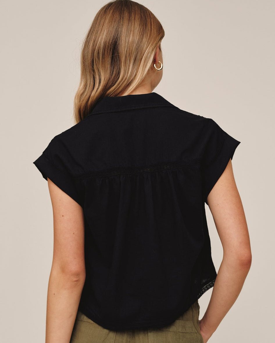 Bella Dahl Cap Sleeve Trimmed Shirt Black