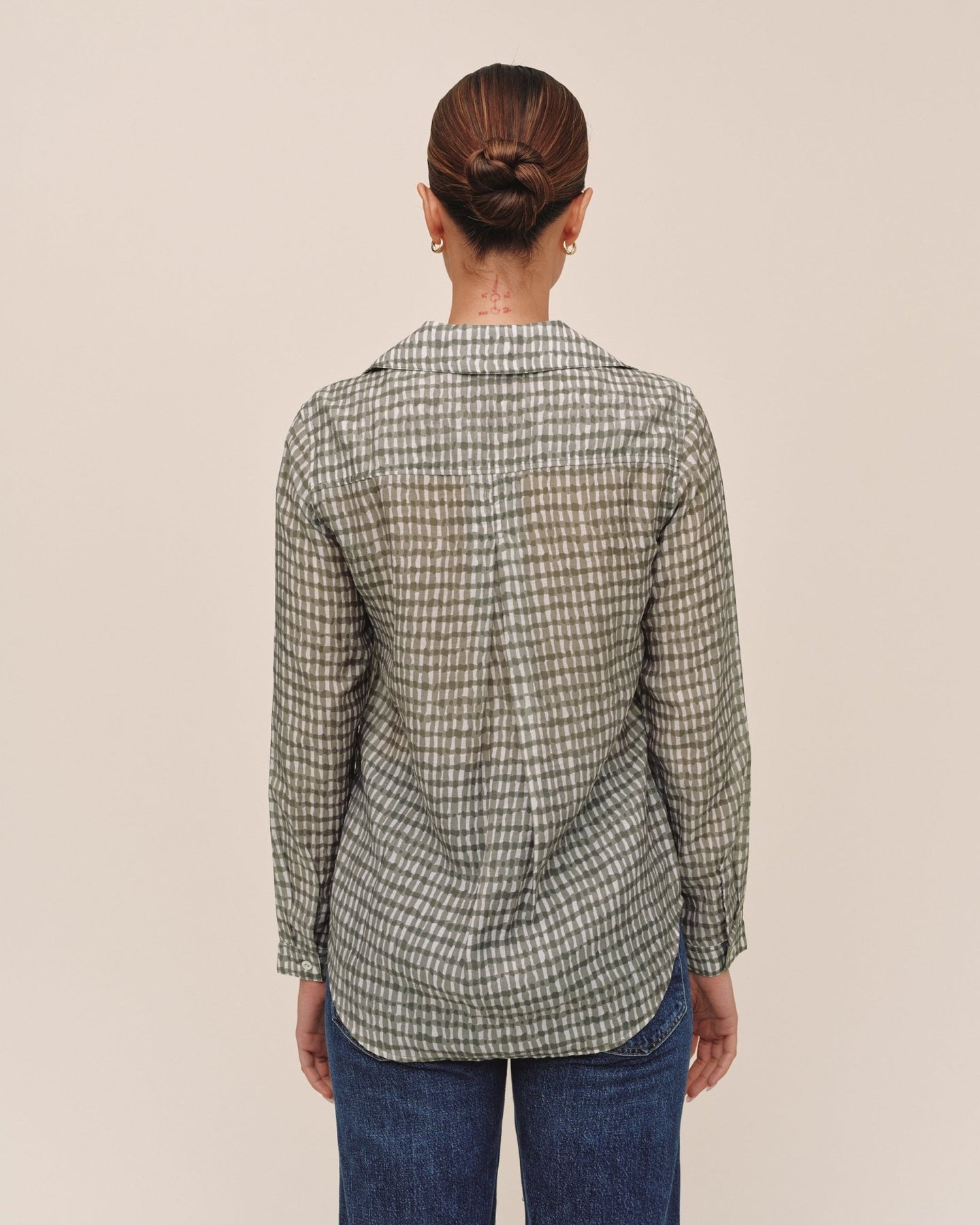 Bella Dahl Classic Button Down in Olive Gingham Print