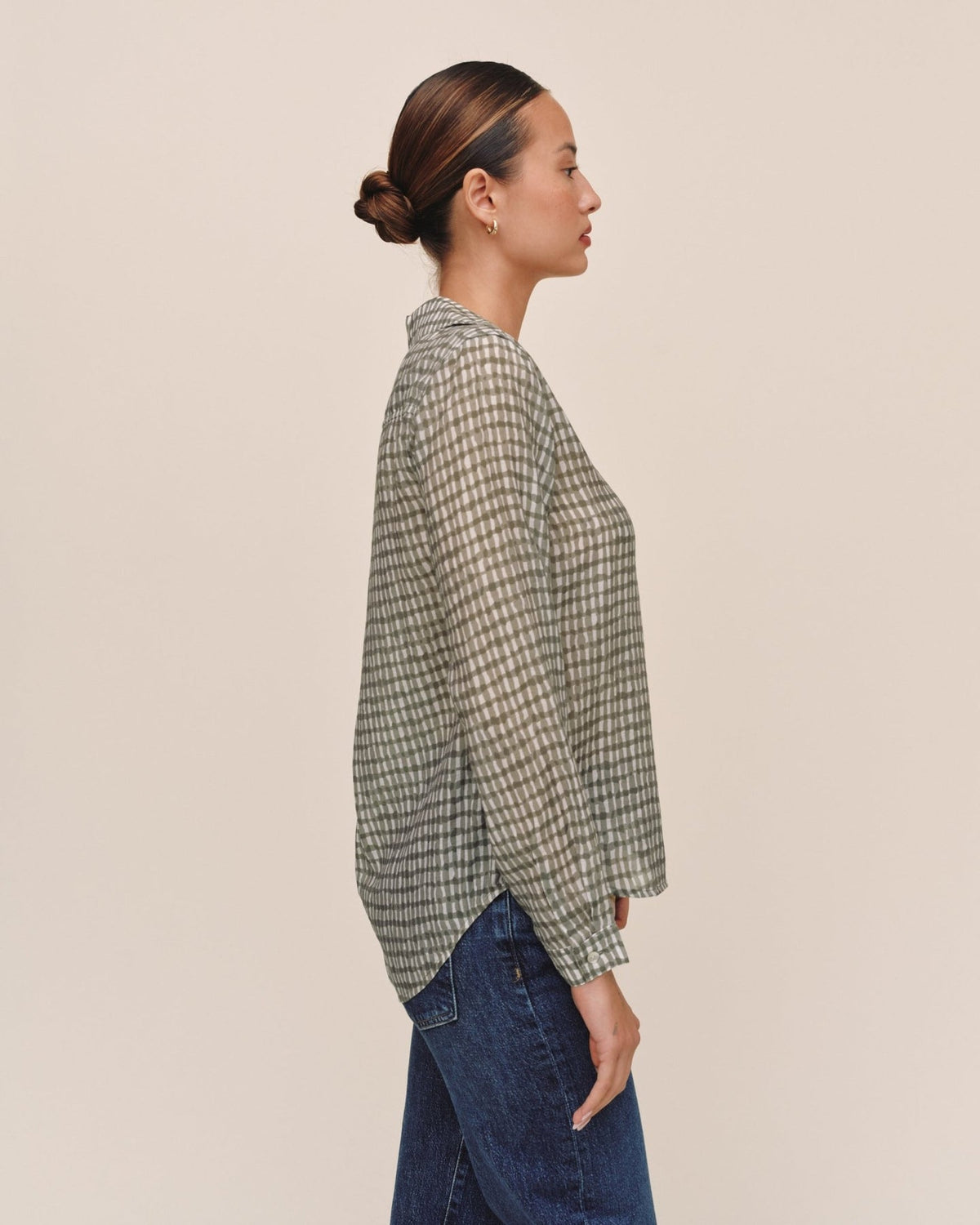Bella Dahl Classic Button Down in Olive Gingham Print