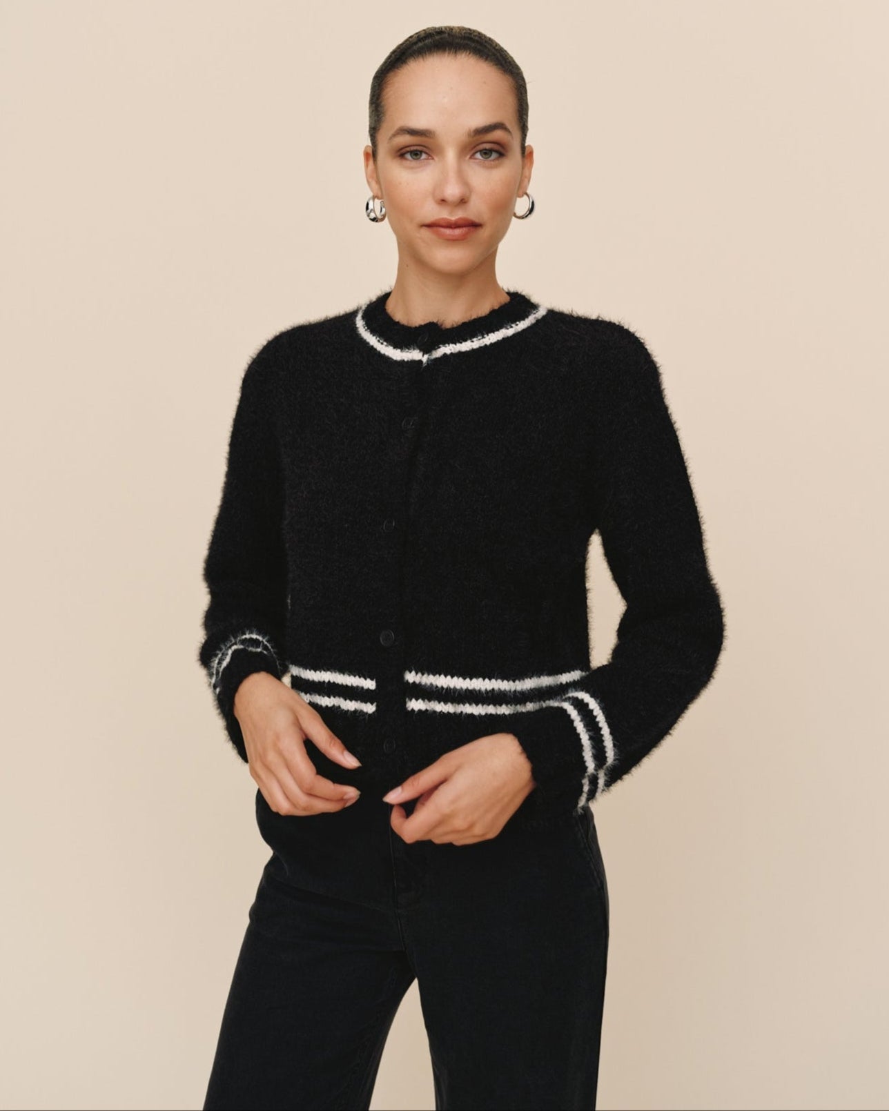 Bella Dahl Contrast Stripe Cardigan Black

