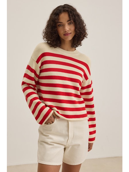 Velvet by Graham &amp; Spencer Lex Striped Sweater cream red
