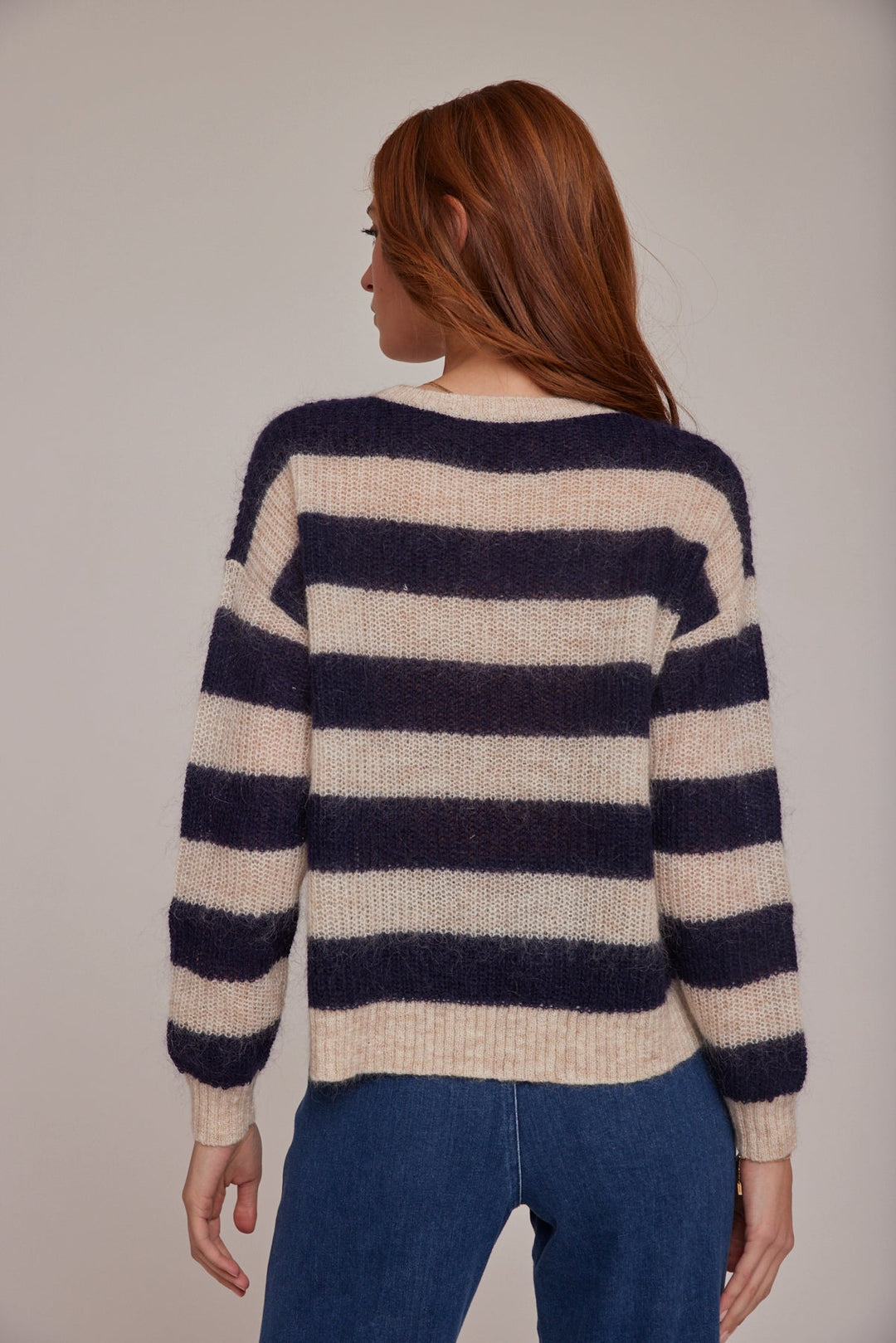 Bella Dahl Crew Neck Relaxed Sweater in Navy Stripes