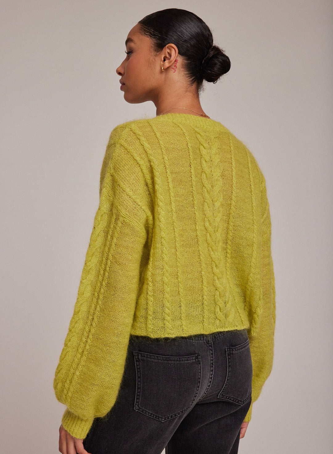 Bella Dahl V-Neck Cropped Sweater Golden Chartreuse 