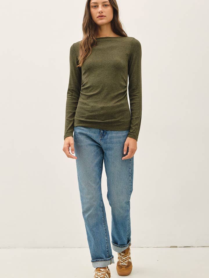 NYLAND Jay-Lee Ribbed Boat Neck Shirring Waist Top