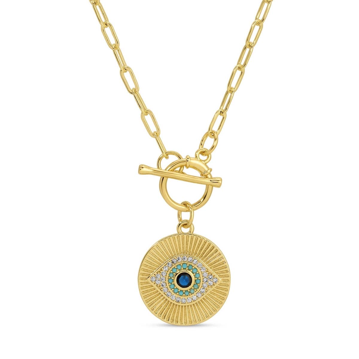 Splendid Iris Evil Eye Round Pendant with Toggle
