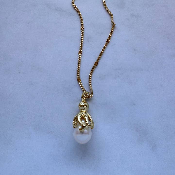 Jessica Matrasko Calypso Octopus and Pearl Pendant Necklace