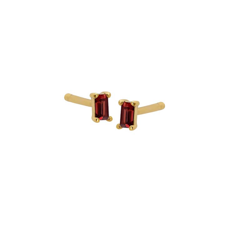 The Land of Salt Dara Red Garnet CZ Baguette Stud Earrings