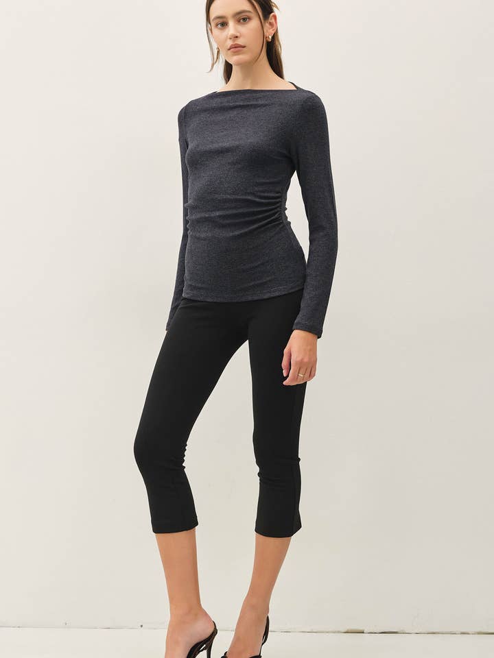 NYLAND Jay-Lee Ribbed Boat Neck Shirring Waist Top