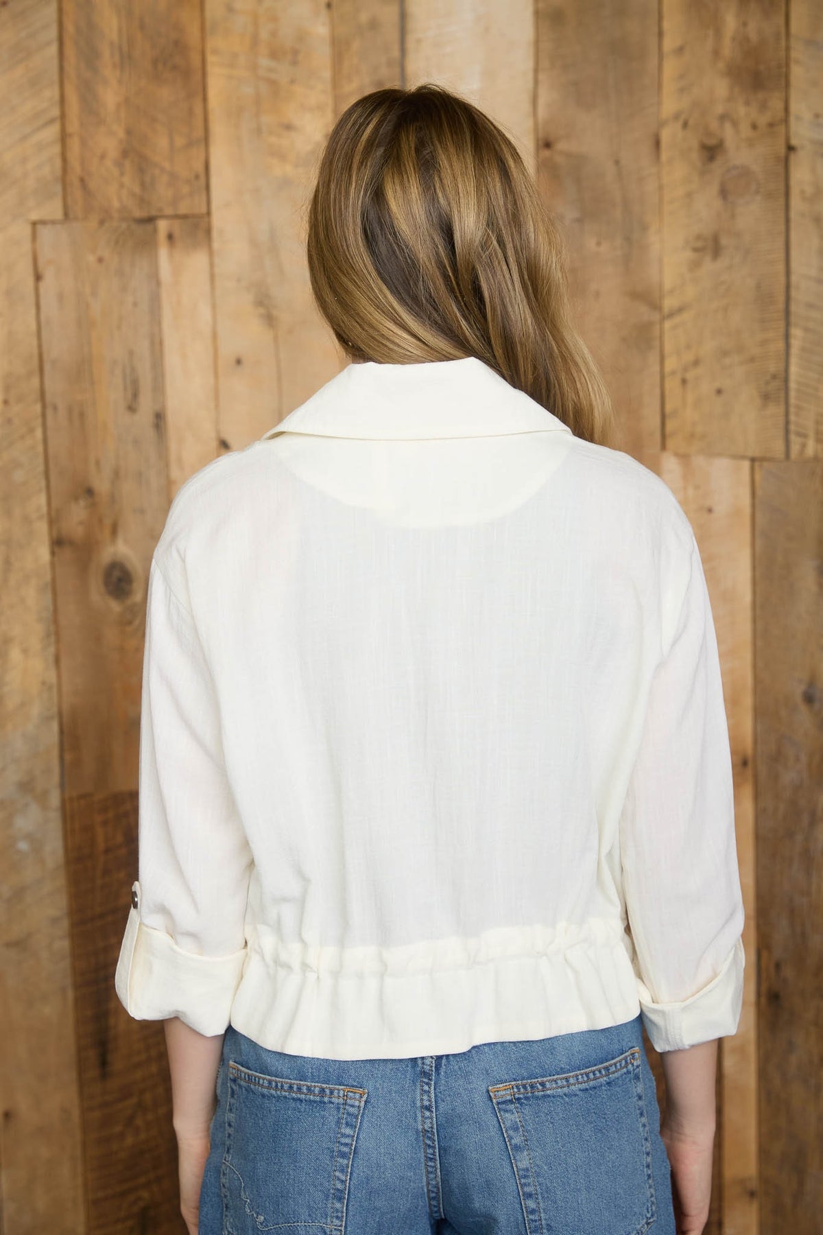 Nyland Fawn Collared 3/4 Tab Sleeve Drawstring Waist Jacket
