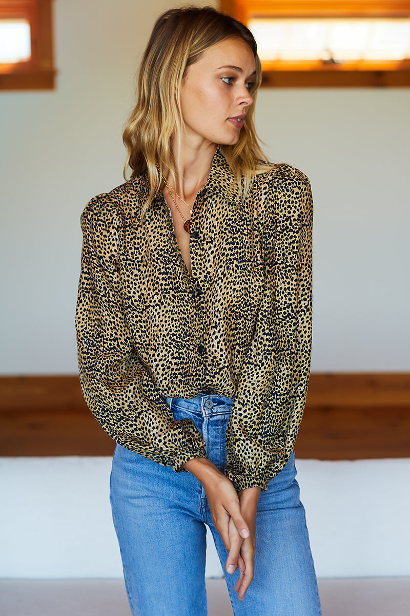 EMERSON FRY Frankie Blouse in Little Cheetah Silk