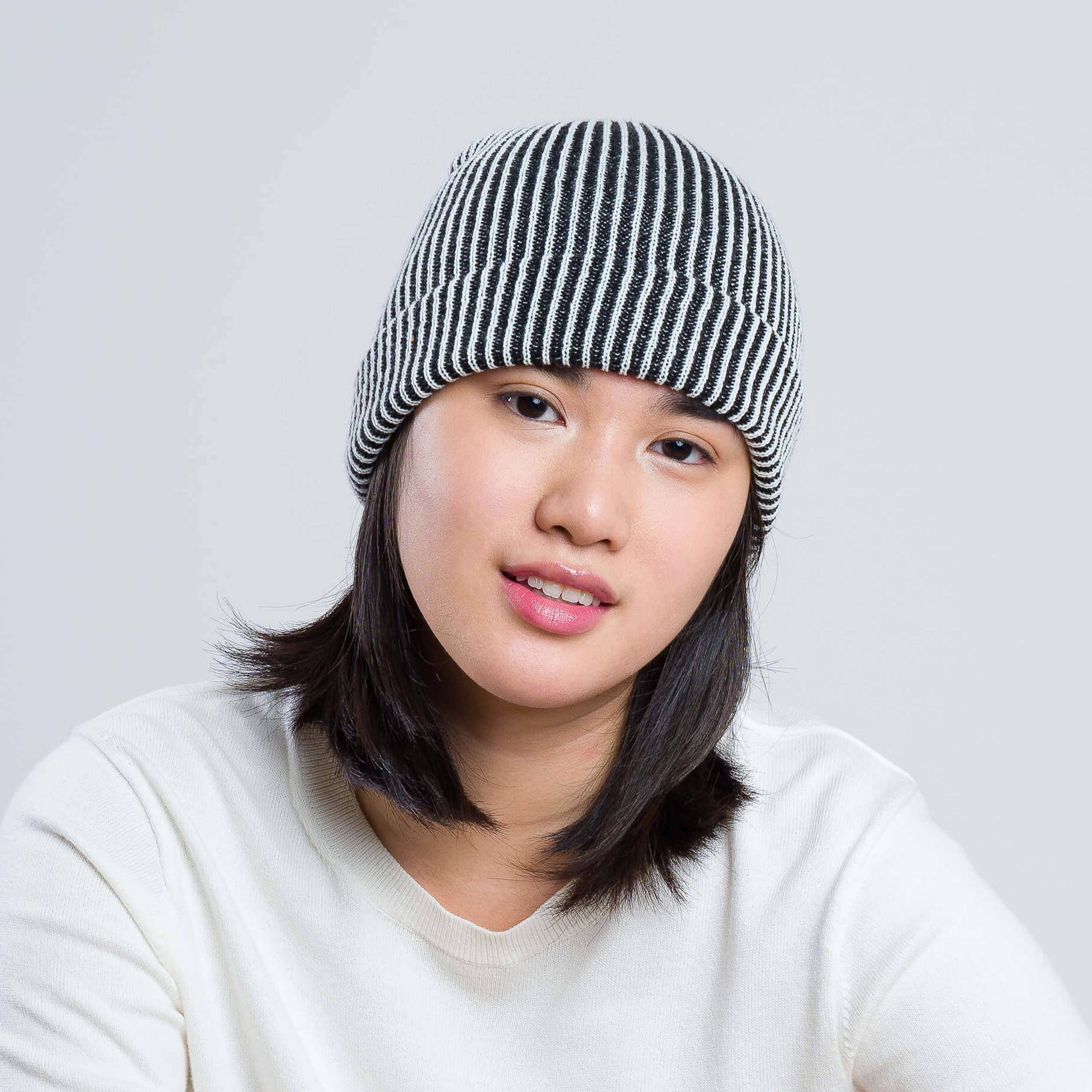 Verloop Simple Rib Knit Beanie Black White