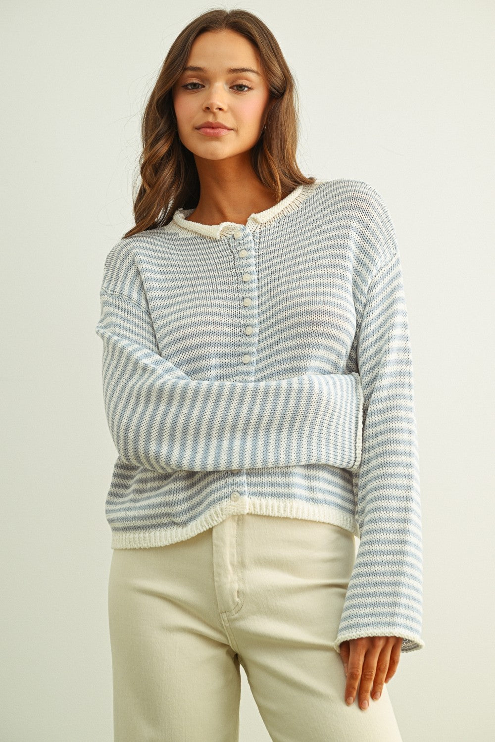 NYLAND Olliemae Striped Knit Cardigan Sky Blue