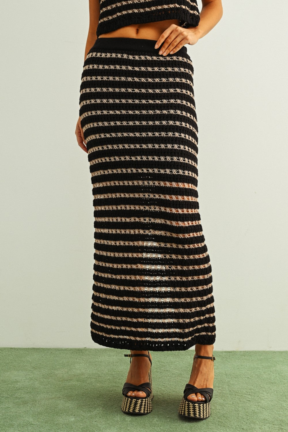 NYLAND Kerensa Crochet Knit Straight Long Skirt - Adorn