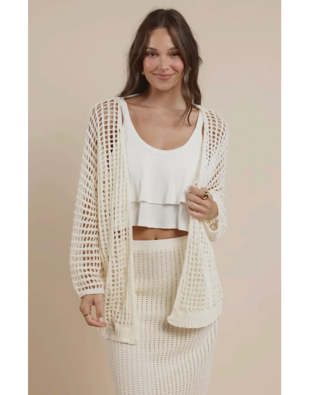 Sadie &amp; Sage Peach Fuzz Open Knit Cardigan