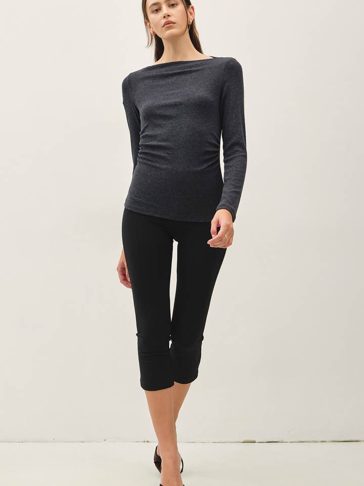 NYLAND Jay-Lee Ribbed Boat Neck Shirring Waist Top