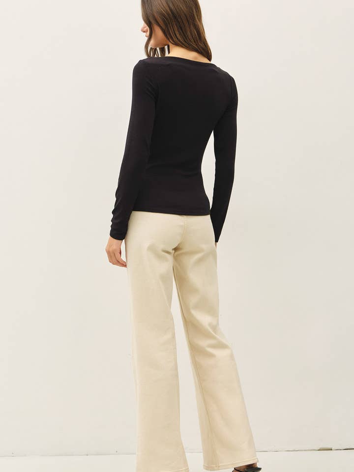 NYLAND Jay-Lee Ribbed Boat Neck Shirring Waist Top