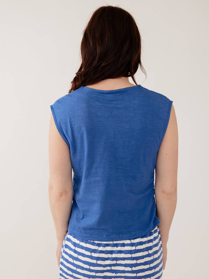 Mata Traders Ruched Top in Cerulean Slub