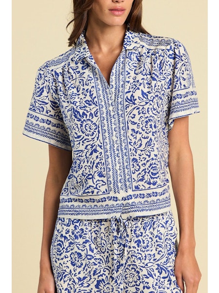 Birds of Paradis by Trovata Helene Blouse in Hydra Border