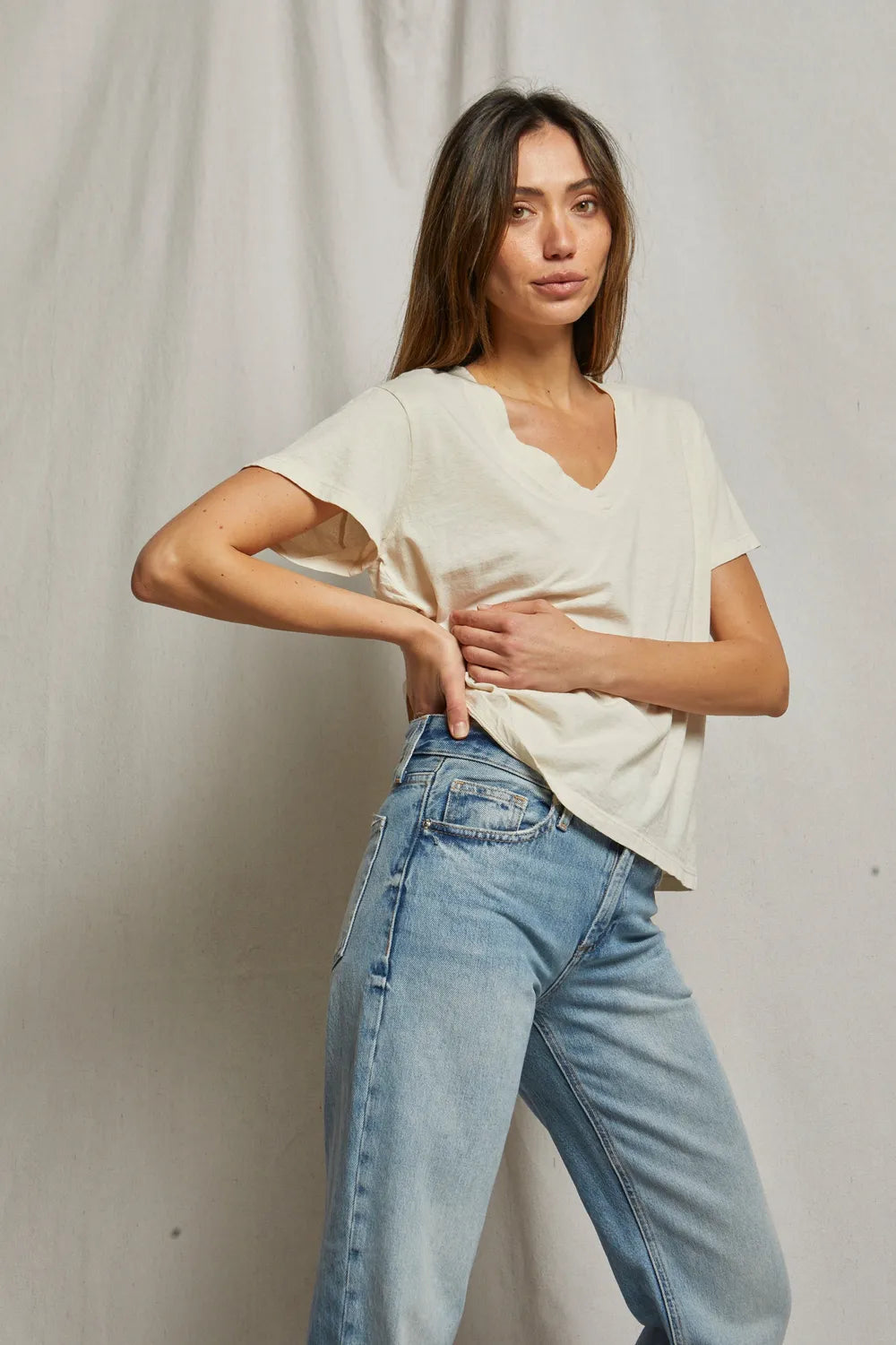 perfectwhitetee Hendrix Cotton Short Sleeve Boxy V-Neck Tee