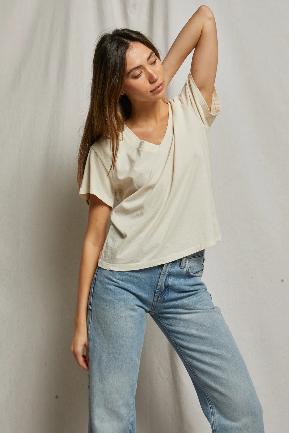 perfectwhitetee Hendrix Cotton Short Sleeve Boxy V-Neck Tee