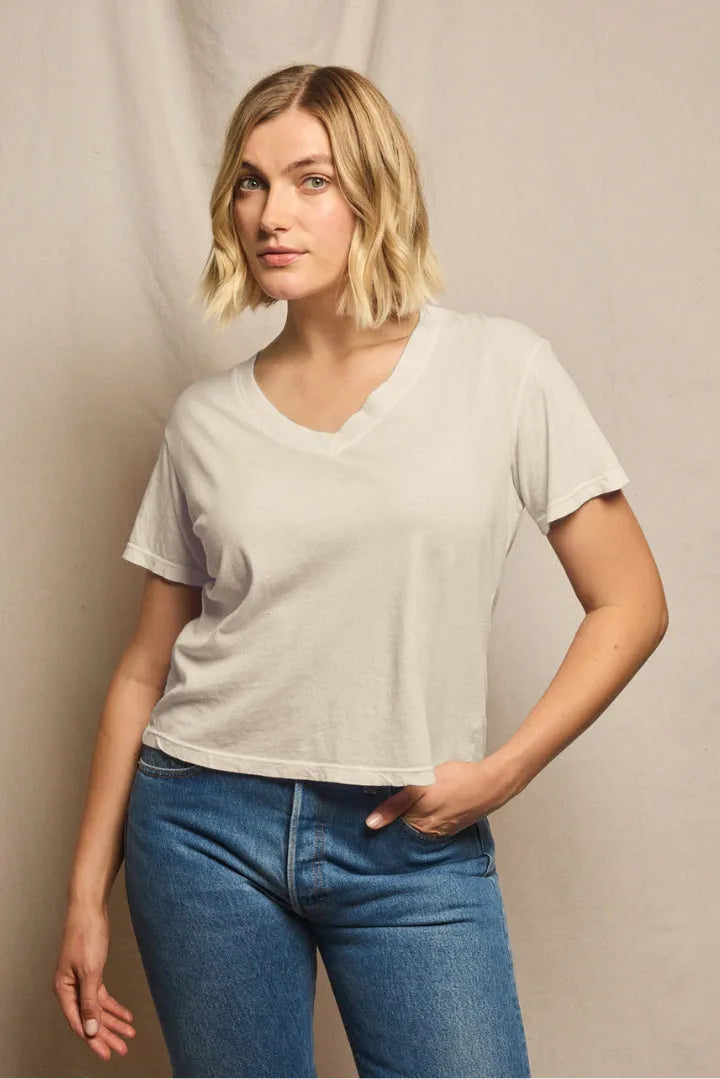 perfectwhitetee Hendrix Cotton Short Sleeve Boxy V-Neck Tee
