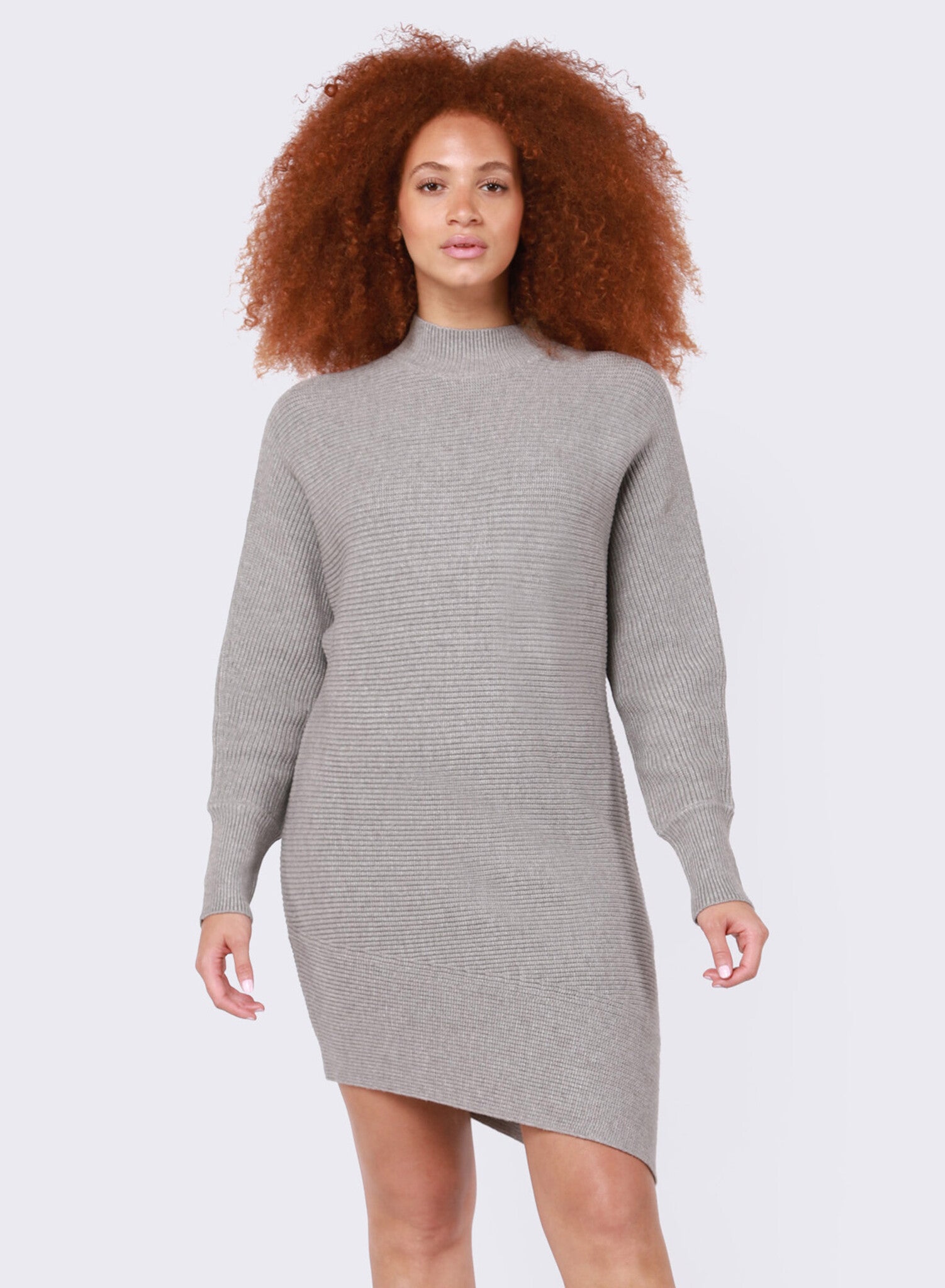 BLACK TAPE Asymmetrical Sweater Dress Stone Grey