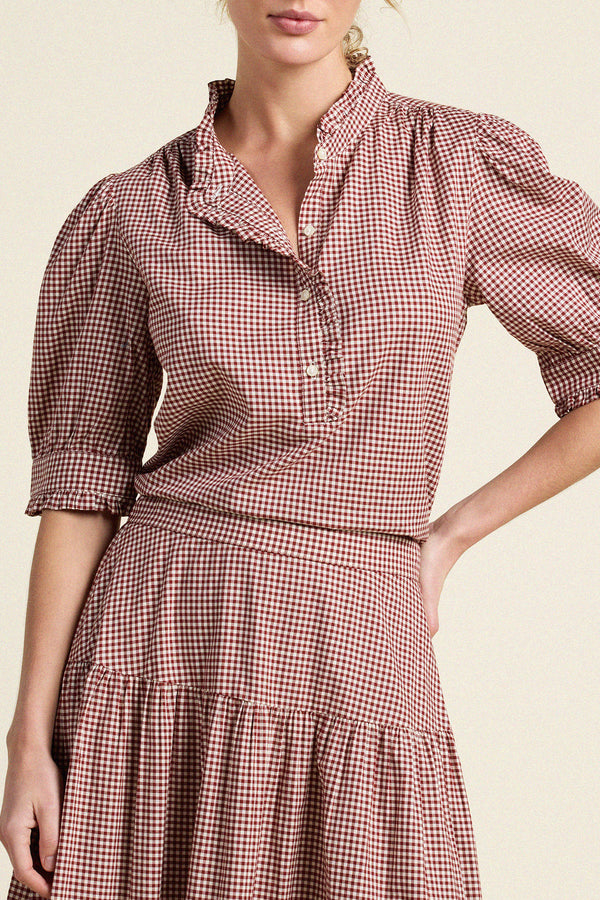 Birds of Paradis by Trovata Noah Blouse in Mahogany Check