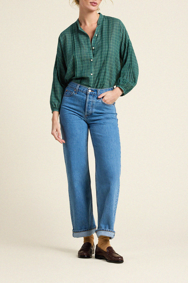 Birds of Paradis by Trovata Jordyn Blouse in Murin Tartan