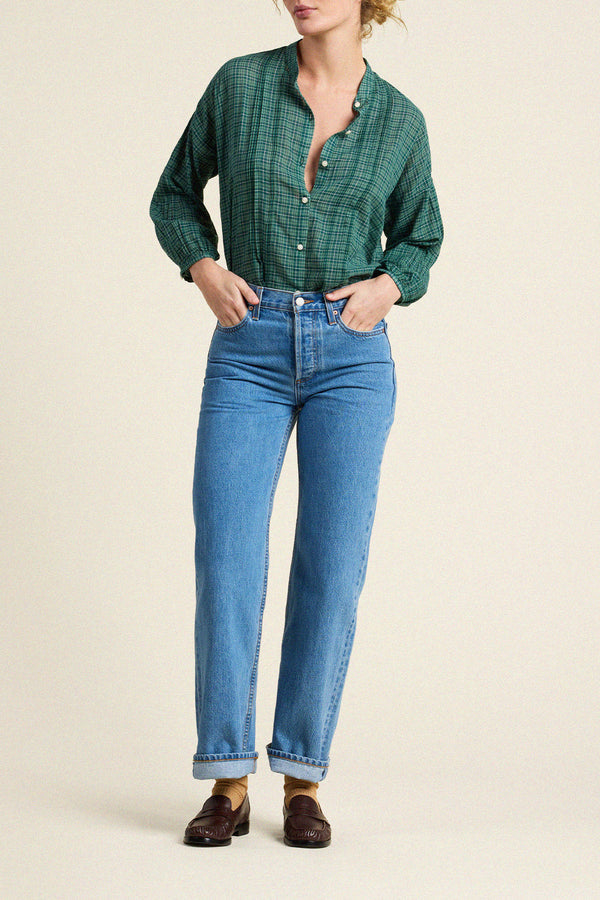 Birds of Paradis by Trovata Jordyn Blouse in Murin Tartan