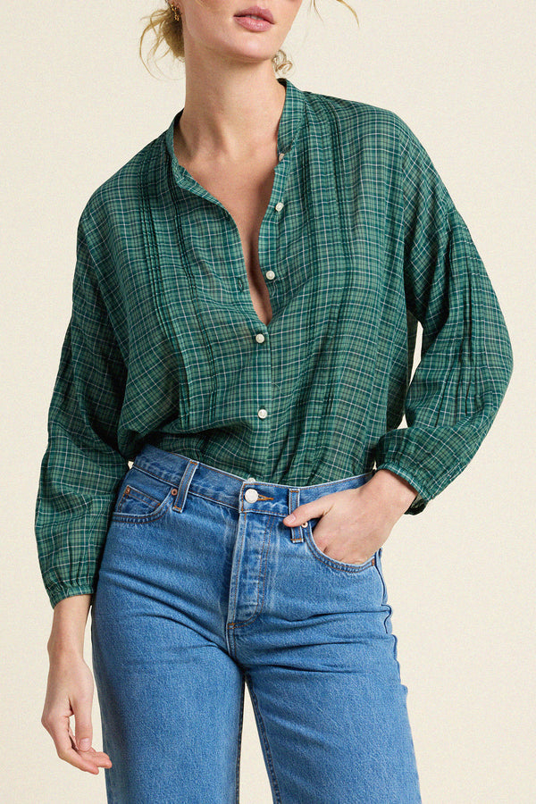 Birds of Paradis by Trovata Jordyn Blouse in Murin Tartan