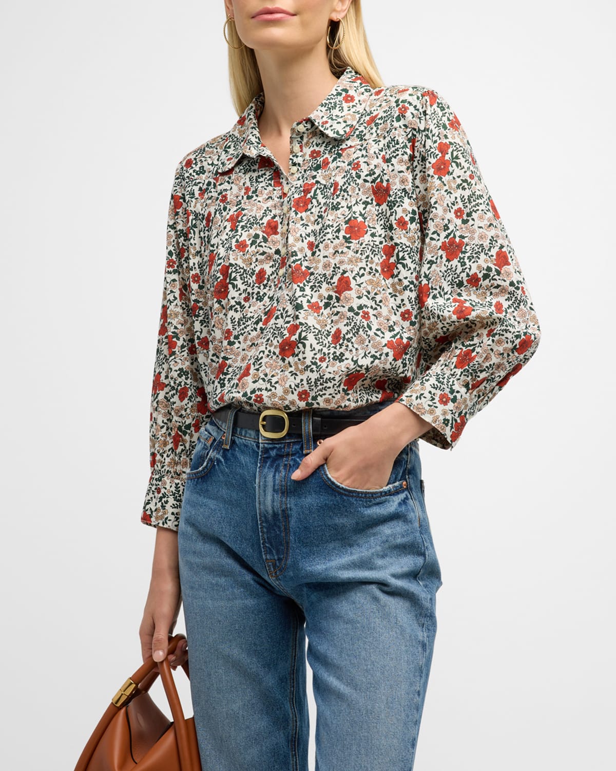 THE GREAT. The Summit Top in Cream Mesa Floral