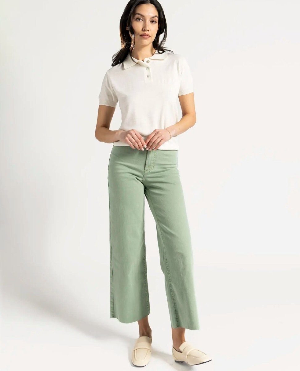 OAT Mid Rise Wide Leg w/ Welt Pocket in Iceberg Green