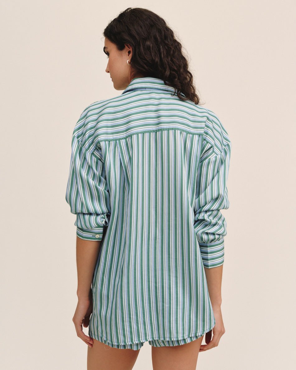 Bella Dahl Oversized Button Down in Emerald Surf Stripe