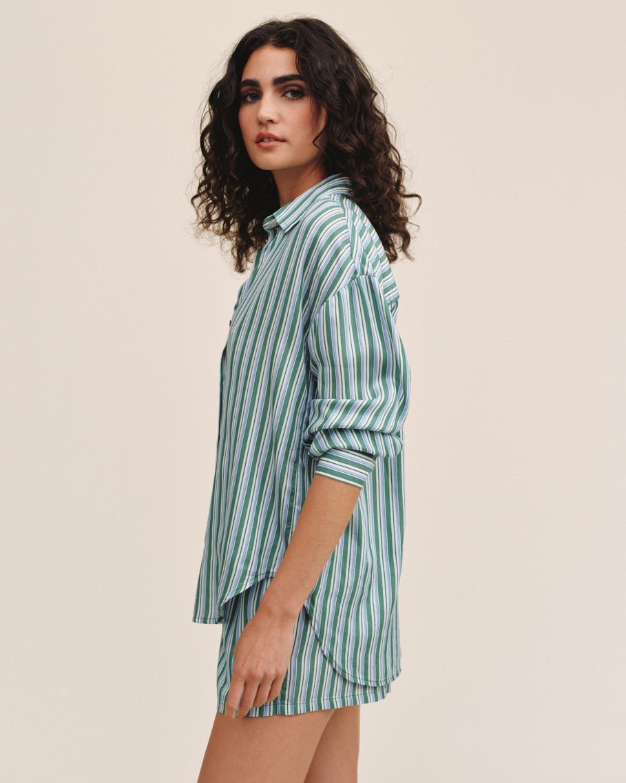 Bella Dahl Oversized Button Down in Emerald Surf Stripe