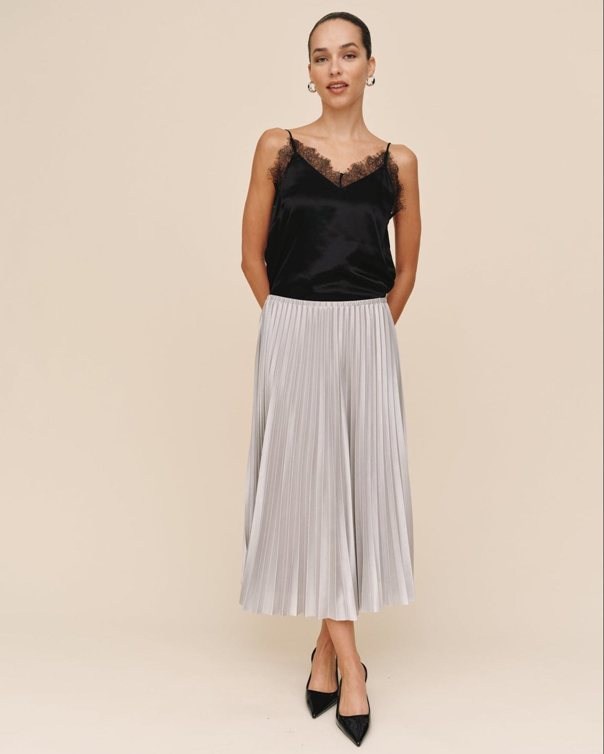 Bella Dahl Pleated Skirt in Silver Shimmer