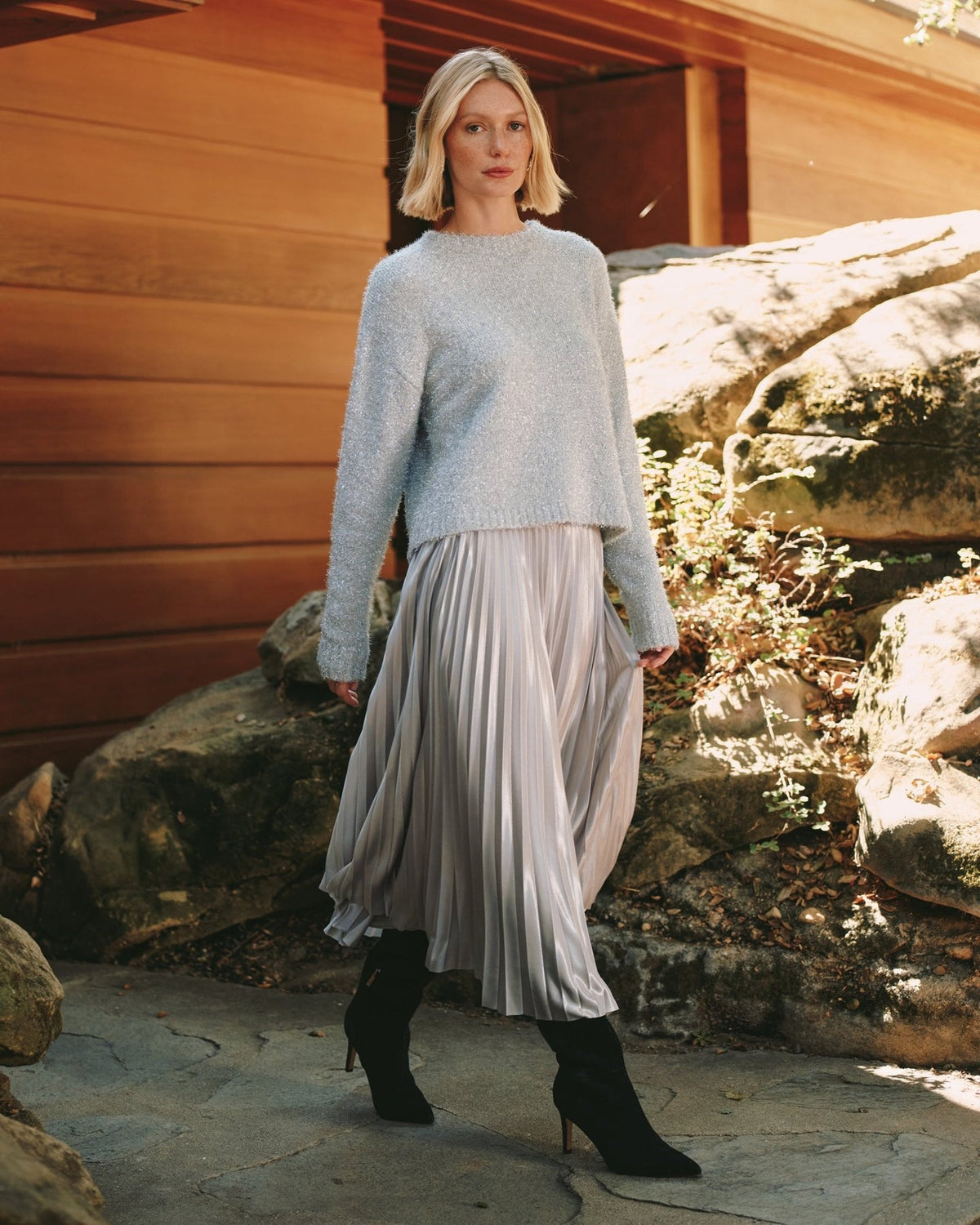 Bella Dahl Pleated Skirt in Silver Shimmer