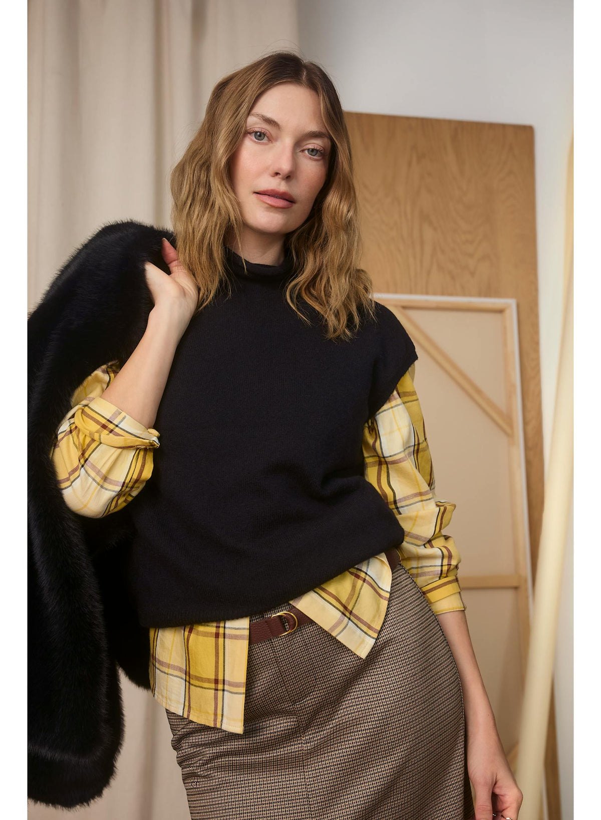 Sanctuary Mock Neck Sweater Shell Black