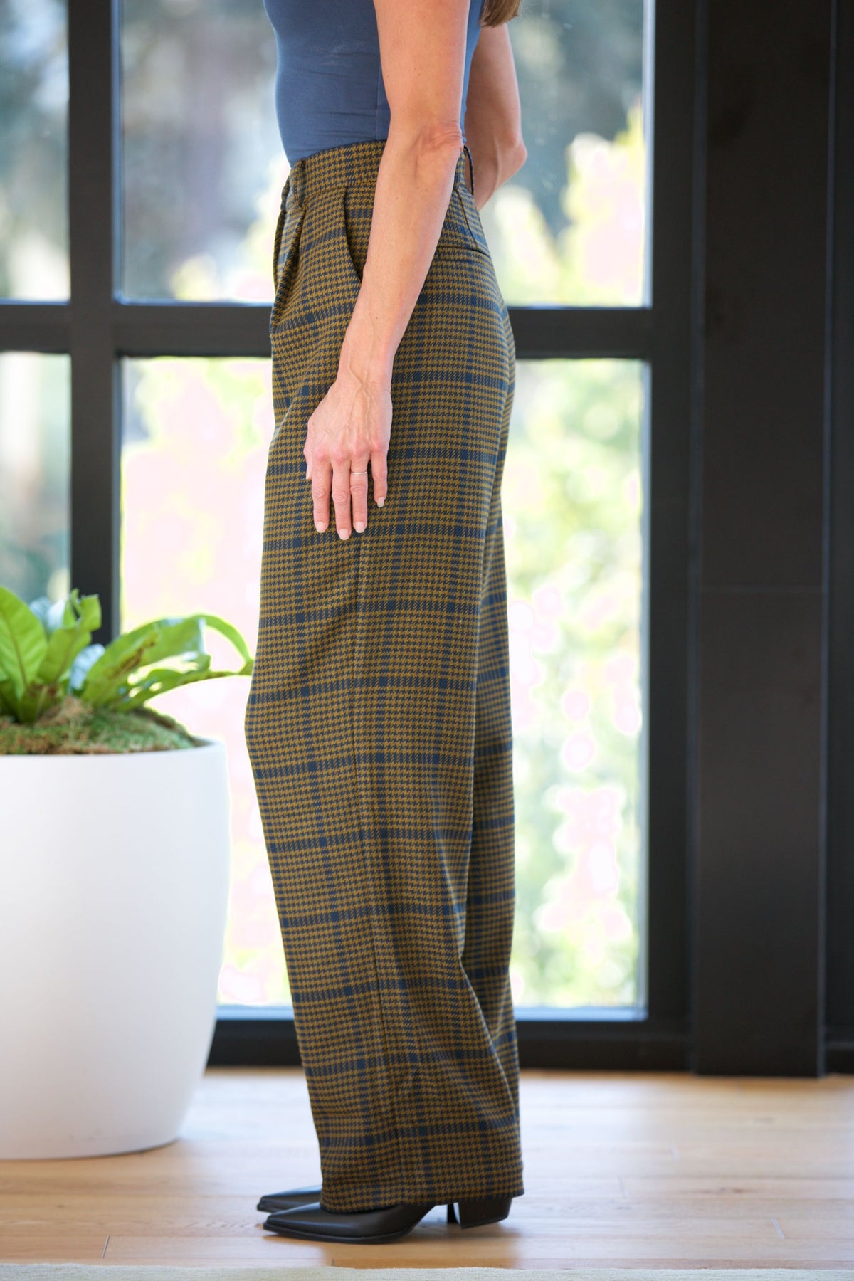 NYLAND Riley Checked Wide Leg Pants Navy/Olive