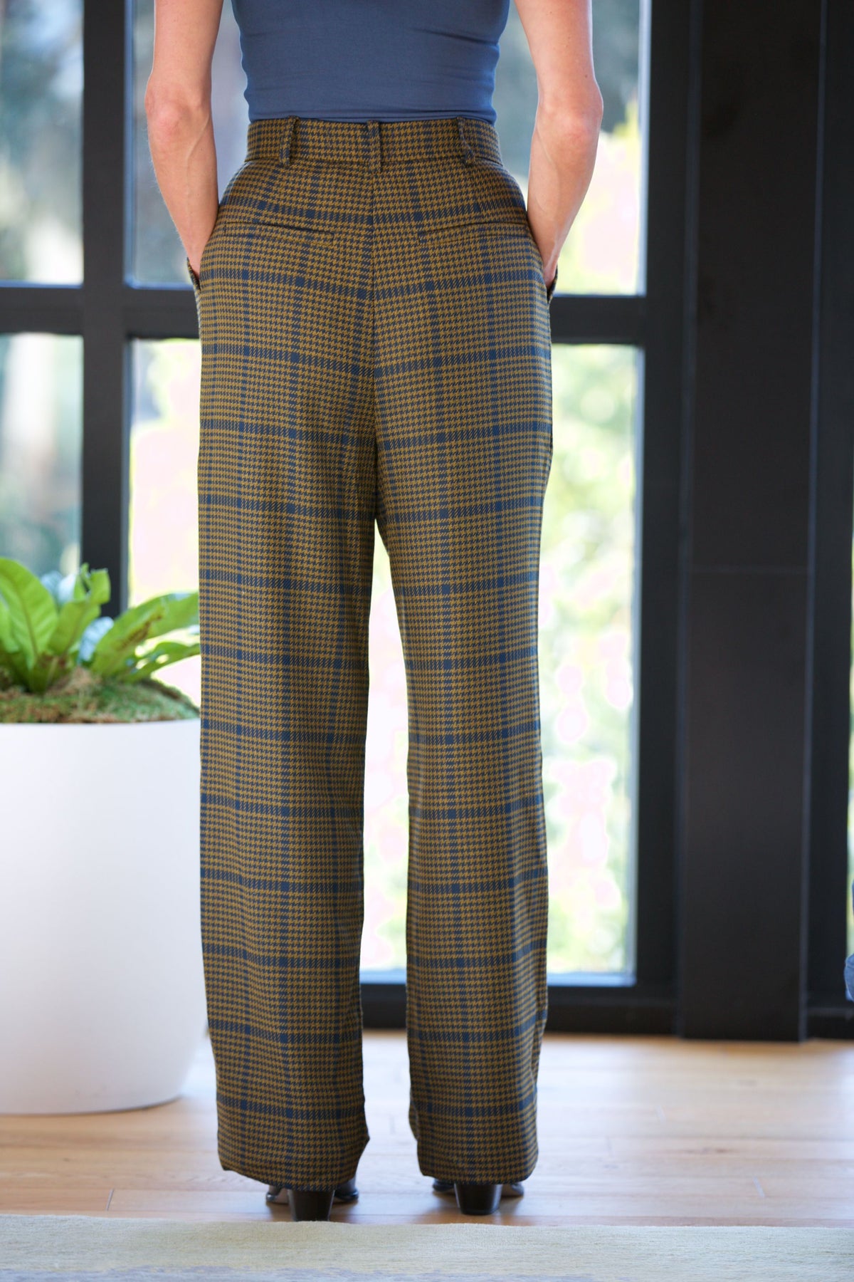 NYLAND Riley Checked Wide Leg Pants Navy/Olive