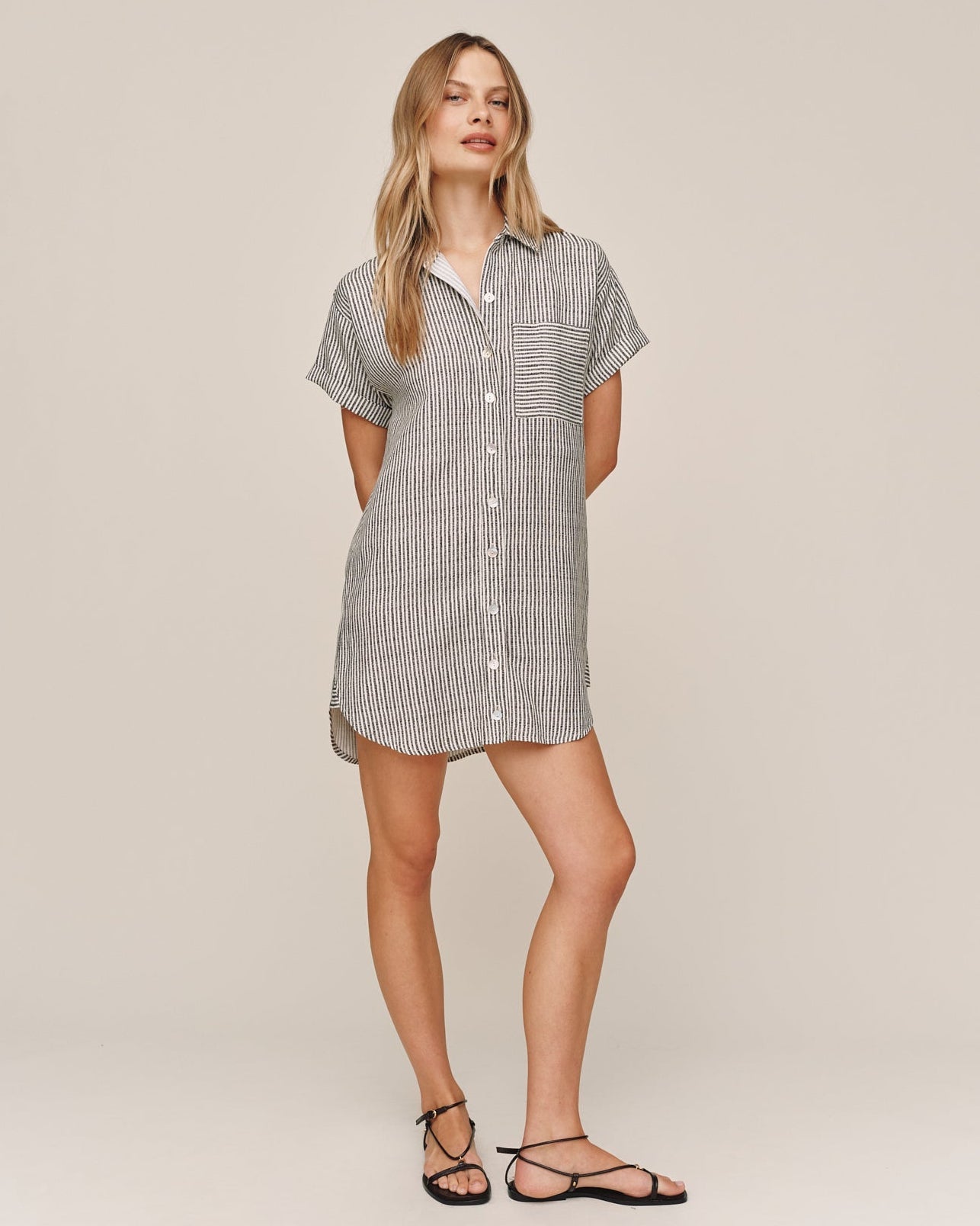 hatch shirt dress Roll Sleeve Pocket Shirt Dress | Hatch Stripe | M