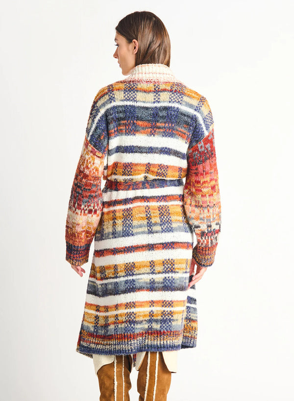 Room 34 Belted Patchwork Jacquard Cardigan Adorn