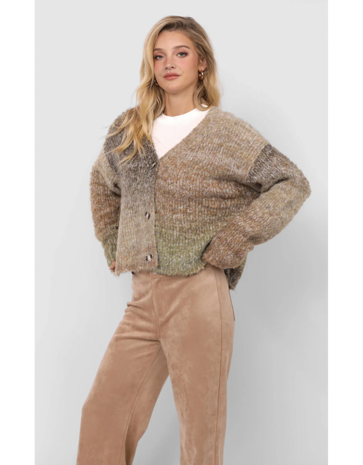 Sadie &amp; Sage Smiley Ombre Fuzzy Knit Cardigan