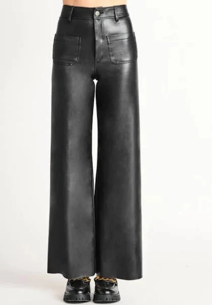 Dex Wide Leg Faux Leather Pant Black