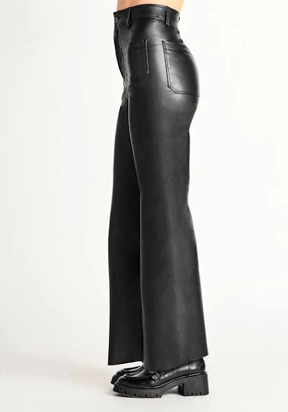 Women's High Waisted Leather Look Flared Trousers | Boohoo UK