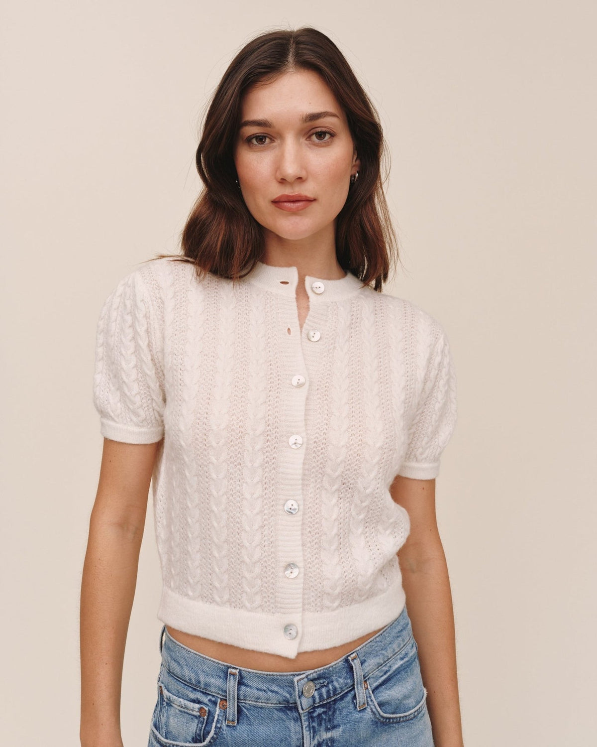 Bella Dahl Short Sleeve Cardigan Ivory