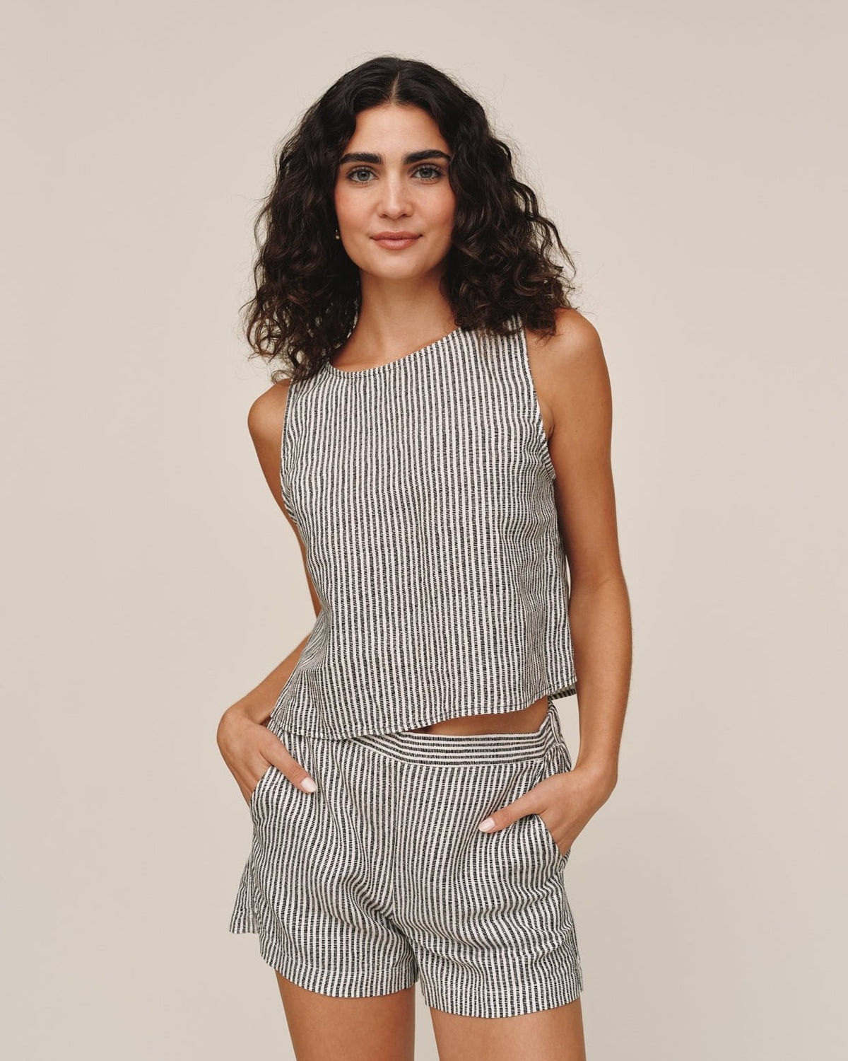 Bella Dahl Sleeveless Boat Neck Split Back Hatch Stripe