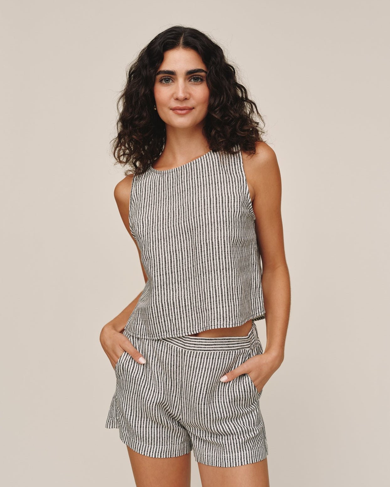 Bella Dahl Sleeveless Boat Neck Split Back Hatch Stripe